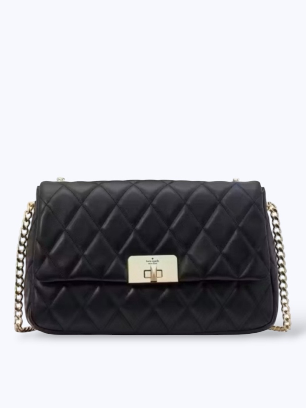 Kate Spade Black Carey Smooth Leather Medium Flap Quilted Turn-Lock Shoulder Bag